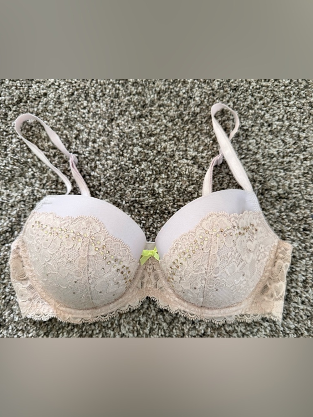 Victoria’s Secret Dream Angels Nude Lightly Lined Lace Demi Bra W/ Rhinestones